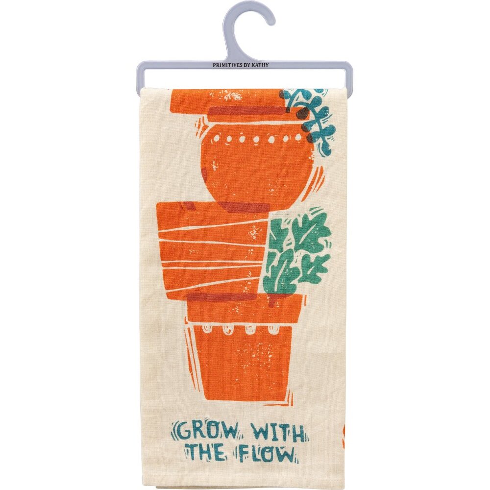 New Orange/Beige Cotton/Linen Kitchen Dish Towel Plant Theme Primitives by Kathy
